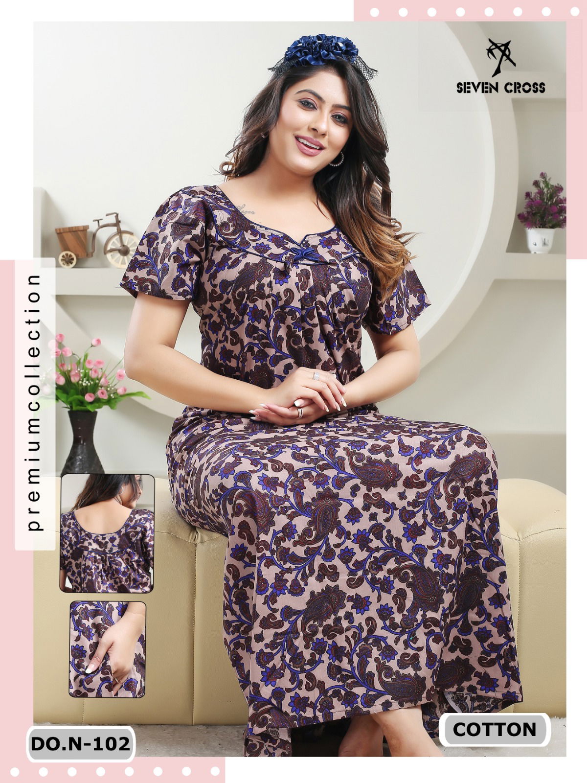 Cotton 101 Seven Cross Night Wear Printed Cotton Nighty Wholesale Market In Surat
